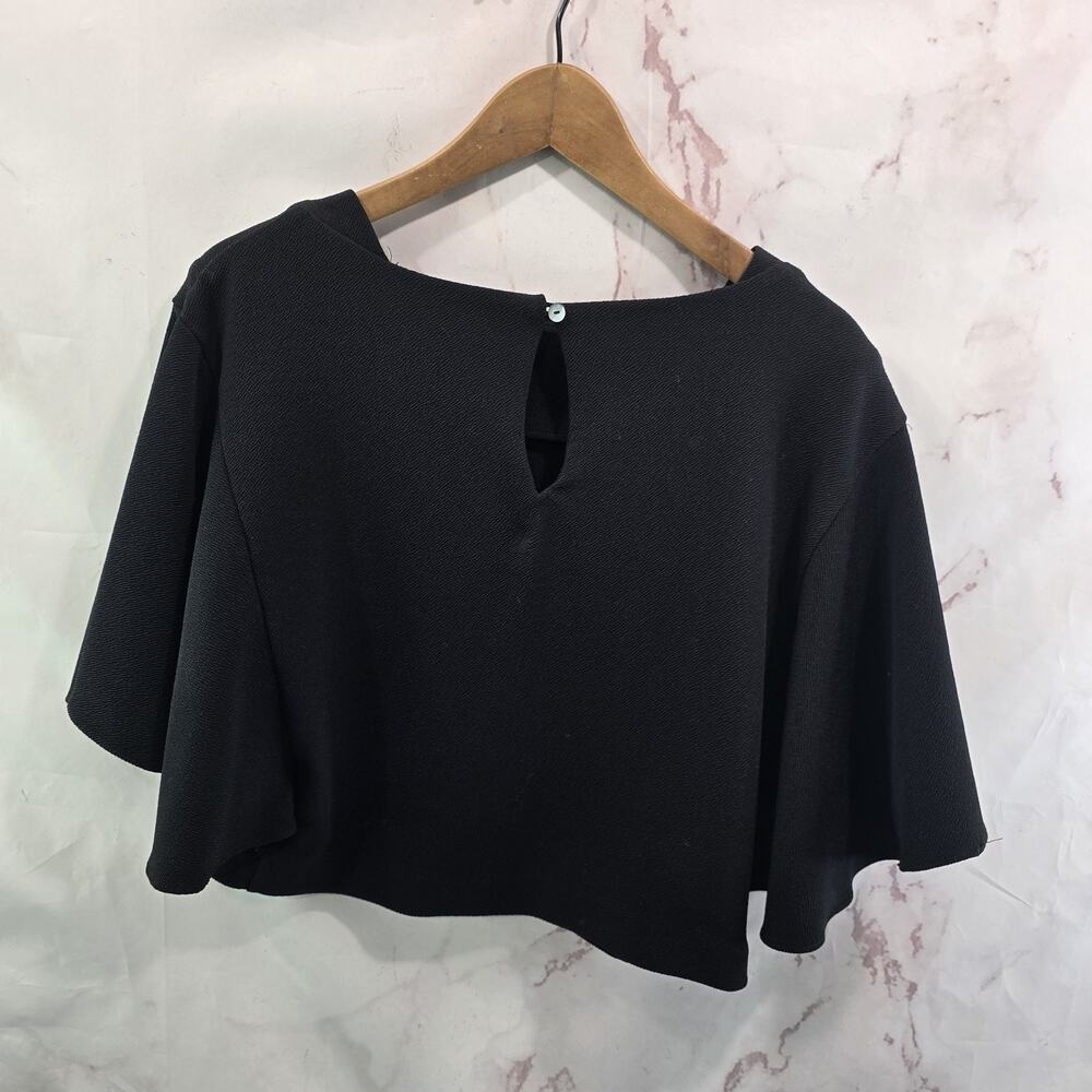 Anthropologie Shirt Womens XS Black Eri Ali Blouse Boxy Cropped Flounce Keyhole - Picture 5 of 9